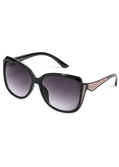 Seventyseven Lifestyle Damen Sonnenbrille UV-Schutz 400 Glitzer Paneel schwarz rosa