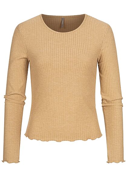 ONLY Dames NOOS Ribbed Frill Longsleeve tannin bruin