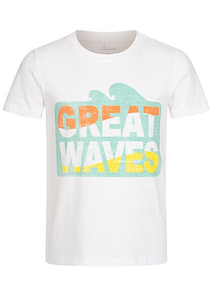 Name It Kids Jungen T-Shirt Great Waves Print bright weiss