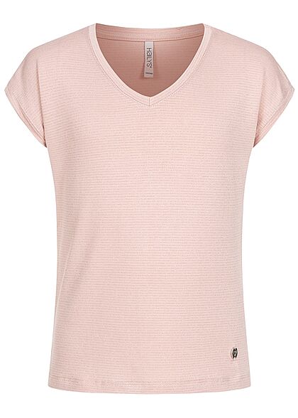 Hailys Kids Mädchen V-Neck Lurex Glitzer T-Shirt Streifen Muster rose - Art.-Nr.: 21052192