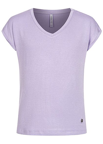 Hailys Kids Mädchen V-Neck Lurex Glitzer T-Shirt Streifen Muster lavender lila - Art.-Nr.: 21052193