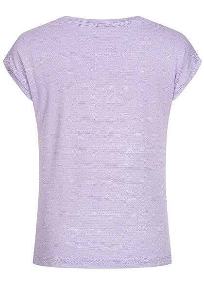 Hailys Kids Mädchen V-Neck Lurex Glitzer T-Shirt Streifen Muster lavender lila