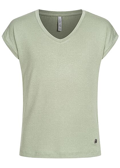Hailys Kids Mädchen V-Neck Lurex Glitzer T-Shirt Streifen Muster soft grün
