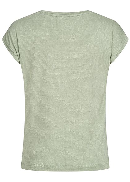 Hailys Kids Mädchen V-Neck Lurex Glitzer T-Shirt Streifen Muster soft grün