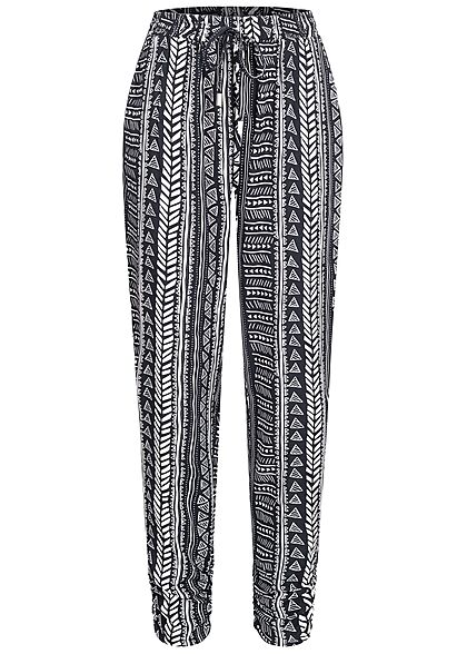 Hailys Dames Broek Aztec Print navy blauw