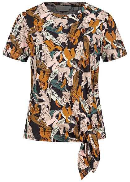 Tom Tailor Damen T-Shirt mit Bindedetail seitlich Loose Fit AOP Monkey Print multicolor - Art.-Nr.: 21052224