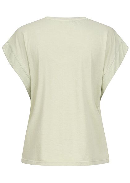 Tom Tailor Damen V-Neck T-Shirt Ärmelumschlag dusty hellgrün