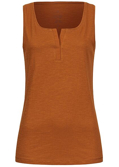 Tom Tailor Damen V-Neck Henley Top unicolor caramel braun