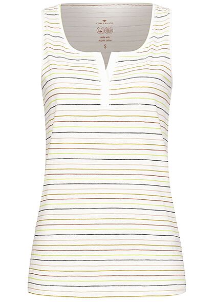 Tom Tailor Damen V-Neck Henley Top Zick Zack Streifen Muster multicolor