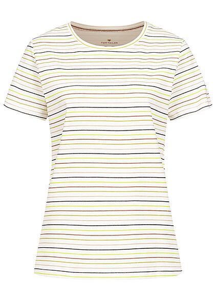 Tom Tailor Damen T-Shirt Multicolor Streifen Muster off weiss multicolor - Art.-Nr.: 21052231