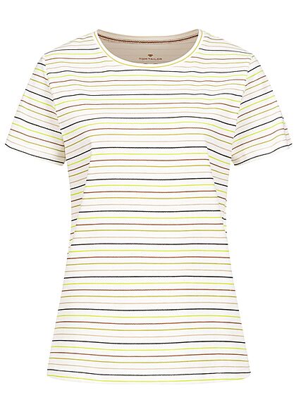 Tom Tailor Damen T-Shirt Multicolor Streifen Muster off weiss multicolor