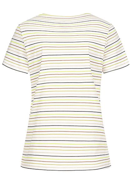 Tom Tailor Damen T-Shirt Multicolor Streifen Muster off weiss multicolor