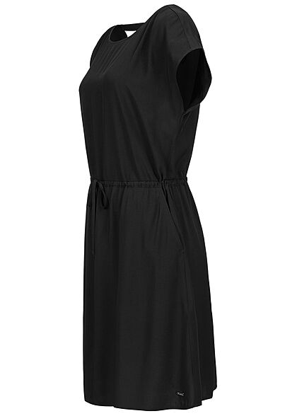 Tom Tailor Damen Viskose Sommer Kleid Cut Out hinten Taillengummizug tief schwarz