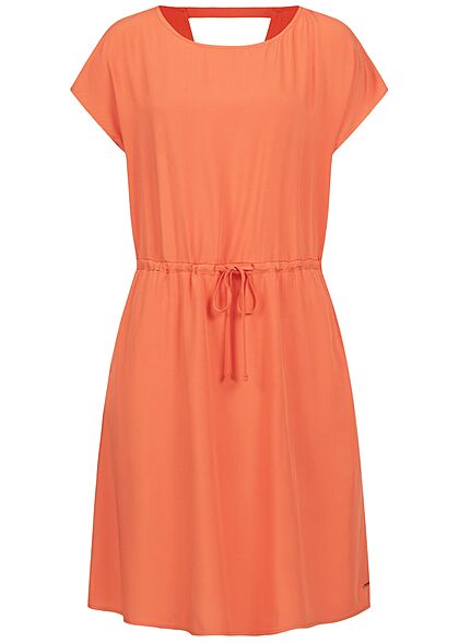 Tom Tailor Damen Viskose Sommer Kleid Cut Out hinten Taillengummizug orange