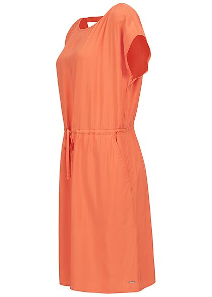 Tom Tailor Damen Viskose Sommer Kleid Cut Out hinten Taillengummizug orange