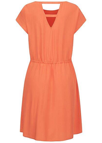 Tom Tailor Damen Viskose Sommer Kleid Cut Out hinten Taillengummizug orange