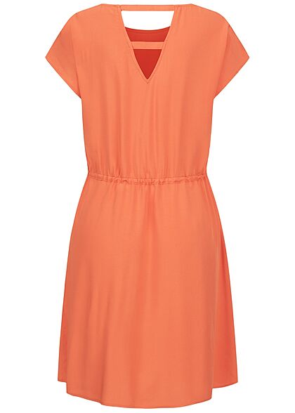 Tom Tailor Damen Viskose Sommer Kleid Cut Out hinten Taillengummizug orange