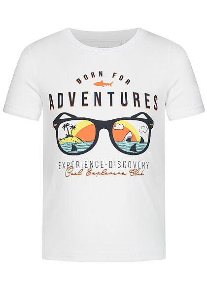 Name It Kids Jungen Sommer T-Shirt Adventures Print bright weiss