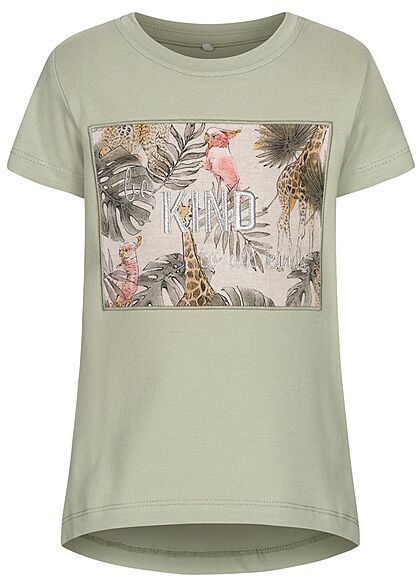 Name It Kids Mädchen Tunika T-Shirt Kleid Vokuhila Tier Patch vorne desert sage grün - Art.-Nr.: 21052259