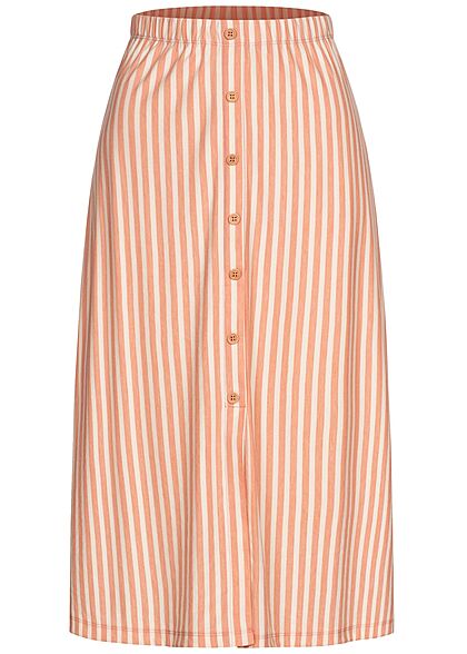 ONLY Damen Longform Rock Knopfleiste Streifen Muster peach melba orange weiss