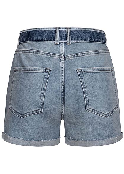 ONLY Damen Mom Jeans Shorts Destroy Optik Bindegrtel 5-Pockets medium blau denim