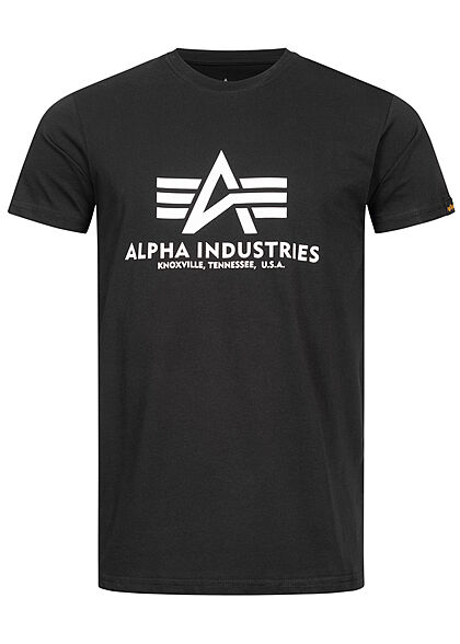 Alpha Industries Herren Basic T-Shirt mit Logo Print schwarz weiss - Art.-Nr.: 21052317