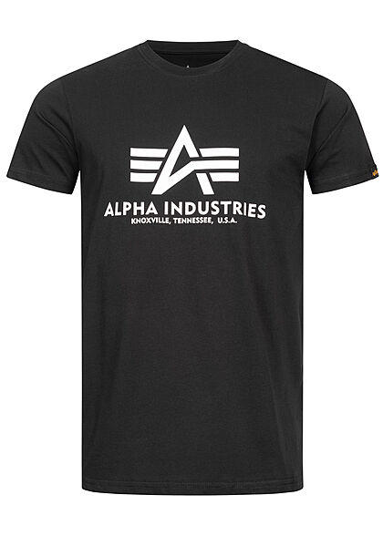 Alpha Industries Heren Basic T-Shirt met logo-opdruk zwart wit