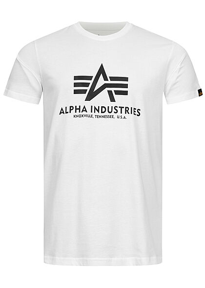 Alpha Industries Herren Basic T-Shirt mit Logo Print weiss schwarz