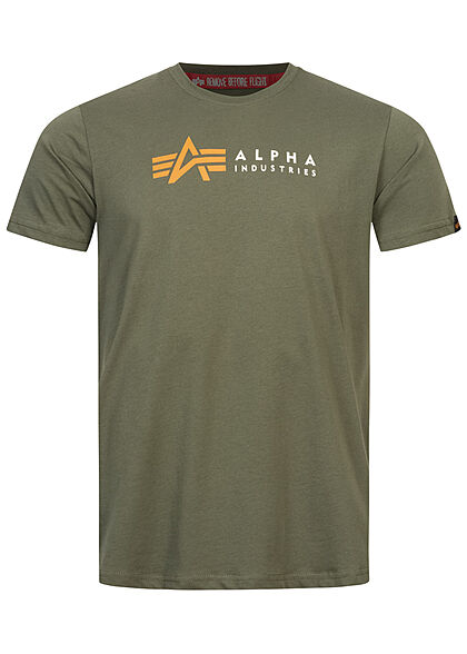 Alpha Industries Herren Basic T-Shirt mit Logo Print dunkel oliv grün