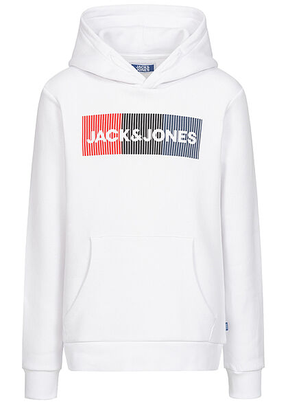 Jack and Jones Junior NOOS Hoodie Kängurutasche Logo Play Print weiss