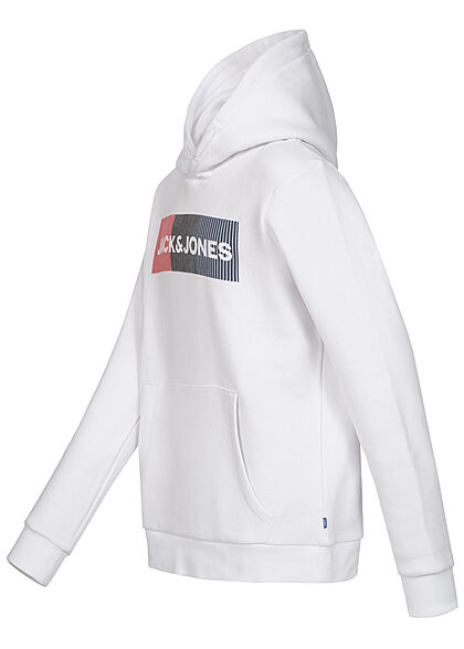 Jack and Jones Junior NOOS Hoodie Kängurutasche Logo Play Print weiss