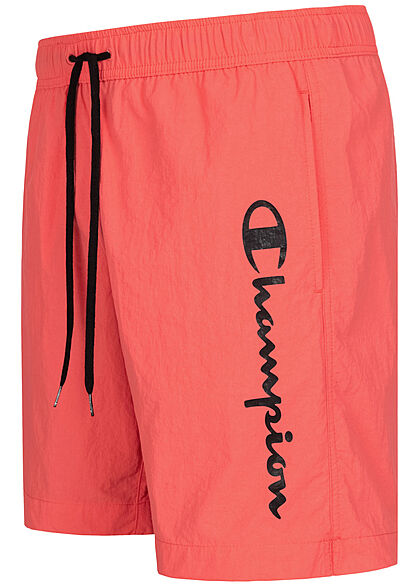 Champion Herren Badehose Shorts 3-Pockets Tunnelzug Logo Print coral rot schwarz