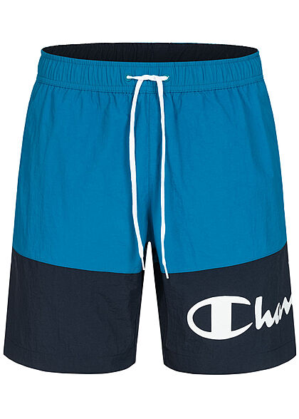 Champion Herren 2-Tone Shorts Badehose 3-Pockets Tunnelzug Logo Print ozean blau navy