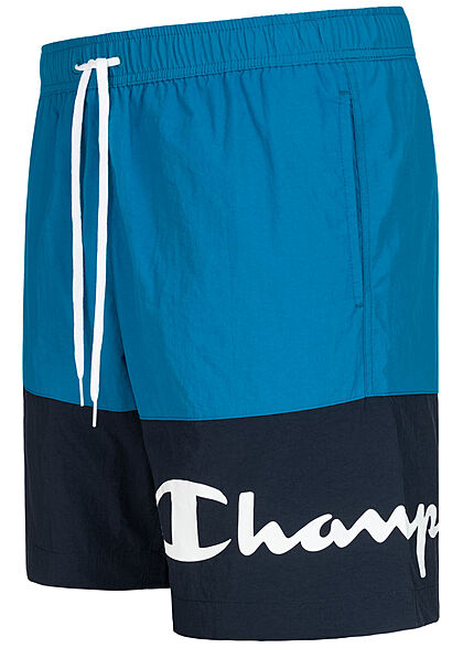 Champion Herren 2-Tone Shorts Badehose 3-Pockets Tunnelzug Logo Print ozean blau navy