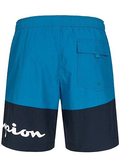 Champion Herren 2-Tone Shorts Badehose 3-Pockets Tunnelzug Logo Print ozean blau navy