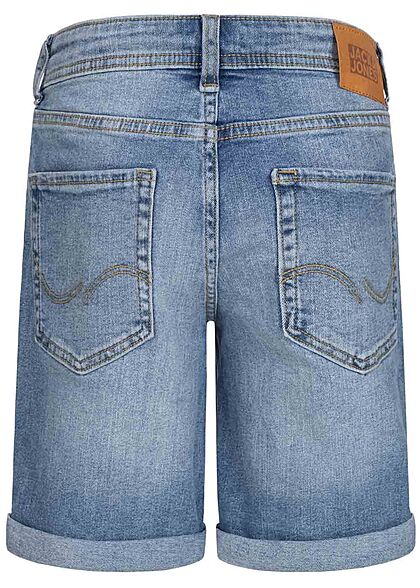 Jack and Jones Junior Bermuda Jeans Shorts 5-Pockets Beinumschlag blau denim