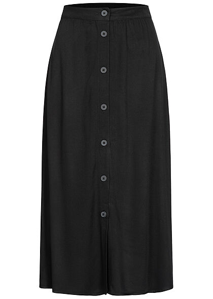 Tom Tailor Damen Viskose Midi Rock Knopfleiste Gummibund schwarz