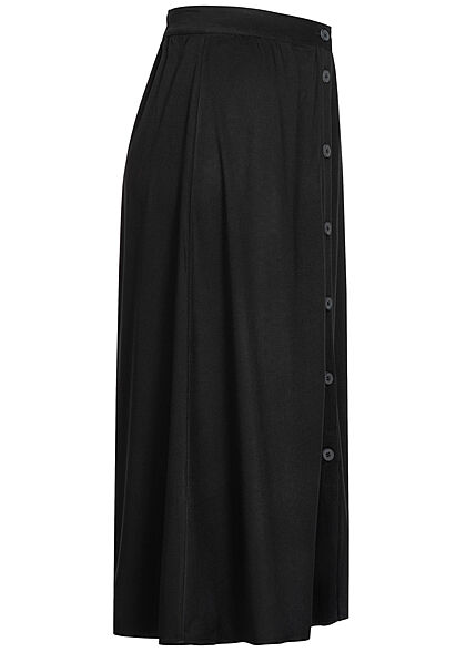 Tom Tailor Damen Viskose Midi Rock Knopfleiste Gummibund schwarz