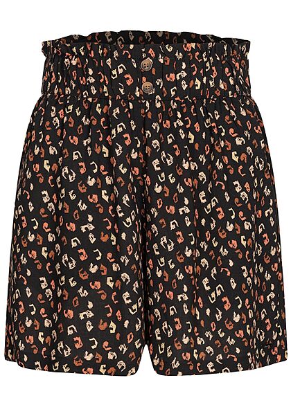 Tom Tailor Damen kurze Viskose Shorts Gummibund Leo Print schwarz multicolor