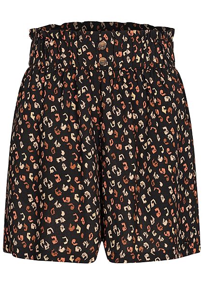 Tom Tailor Damen kurze Viskose Shorts Gummibund Leo Print schwarz multicolor