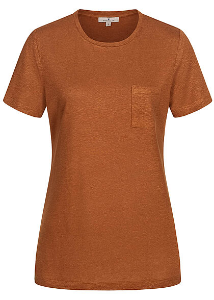 Tom Tailor Damen Basic T-Shirt mit Brusttasche caramel braun