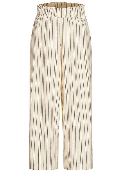 Tom Tailor Damen Culotte Hose Sturkturstoff Streifen Muster creme beige schwarz - Art.-Nr.: 21052417