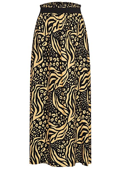 Tom Tailor Damen Paperbag Longform Rock Schlitz seitlich Animal Print schwarz beige - Art.-Nr.: 21052423
