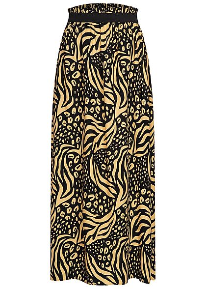 Tom Tailor Damen Paperbag Longform Rock Schlitz seitlich Animal Print schwarz beige