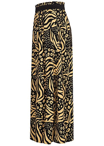 Tom Tailor Damen Paperbag Longform Rock Schlitz seitlich Animal Print schwarz beige