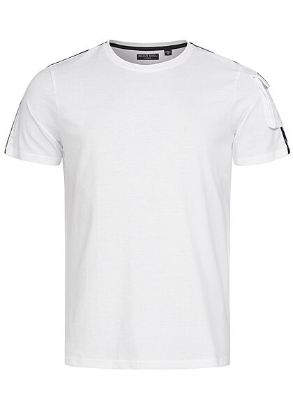 Brave Soul Herren T-Shirt Schultertasche Kontrast Streifen optic weiss