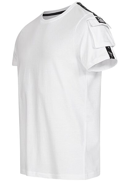 Brave Soul Herren T-Shirt Schultertasche Kontrast Streifen optic weiss