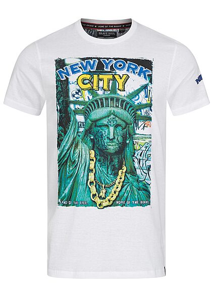 Brave Soul Herren T-Shirt New York City Print optic weiss - Art.-Nr.: 21052462