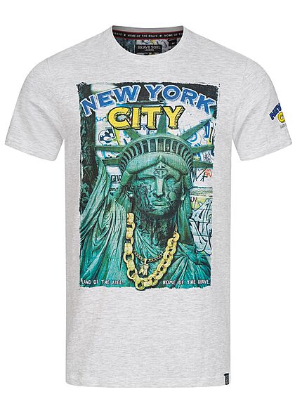 Brave Soul Herren T-Shirt New York City Print ecru marl hell grau - Art.-Nr.: 21052463