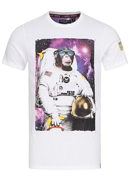 Brave Soul Herren T-Shirt Affe Astronaut Print optic weiss